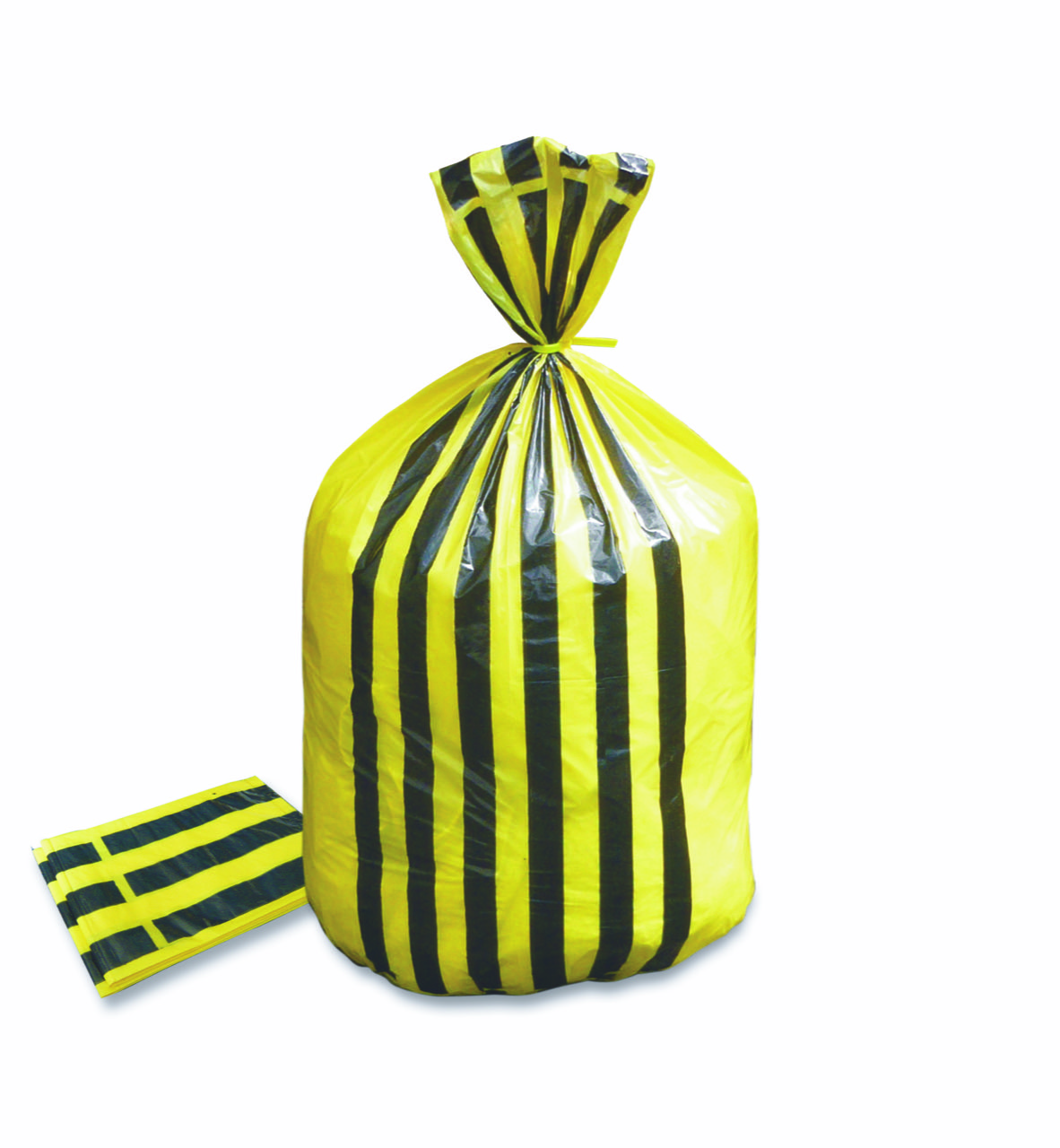 Yellow clinical waste bags tiger stripe